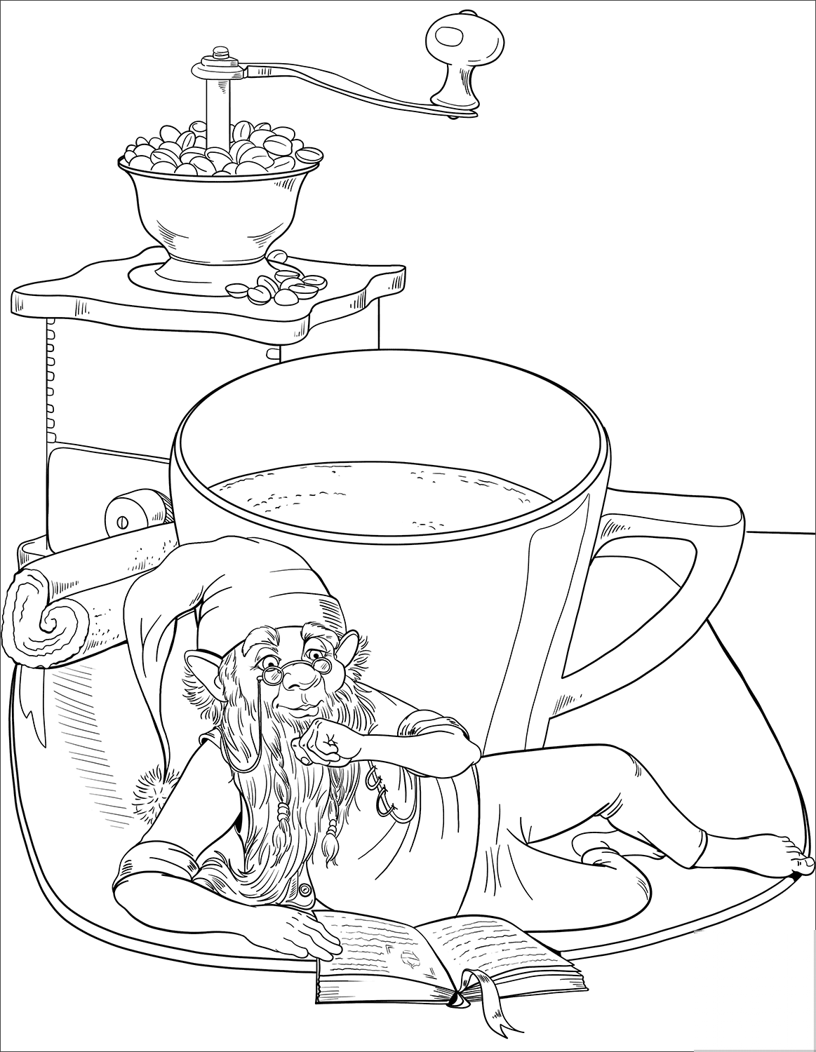 Gnome Reading a Book and Drinking a...