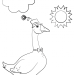 Cartoon Goose Wearing Hat and Bow Tie
