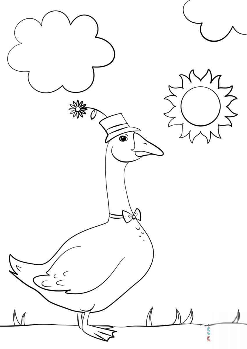 Cartoon Goose Wearing Hat and Bow Tie