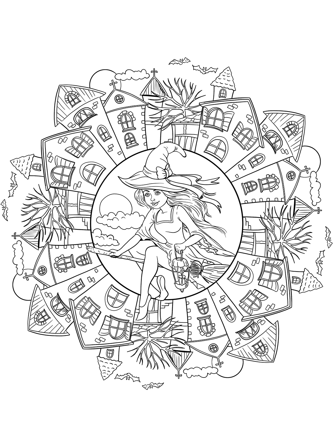 Halloween Mandala with a Witch in...