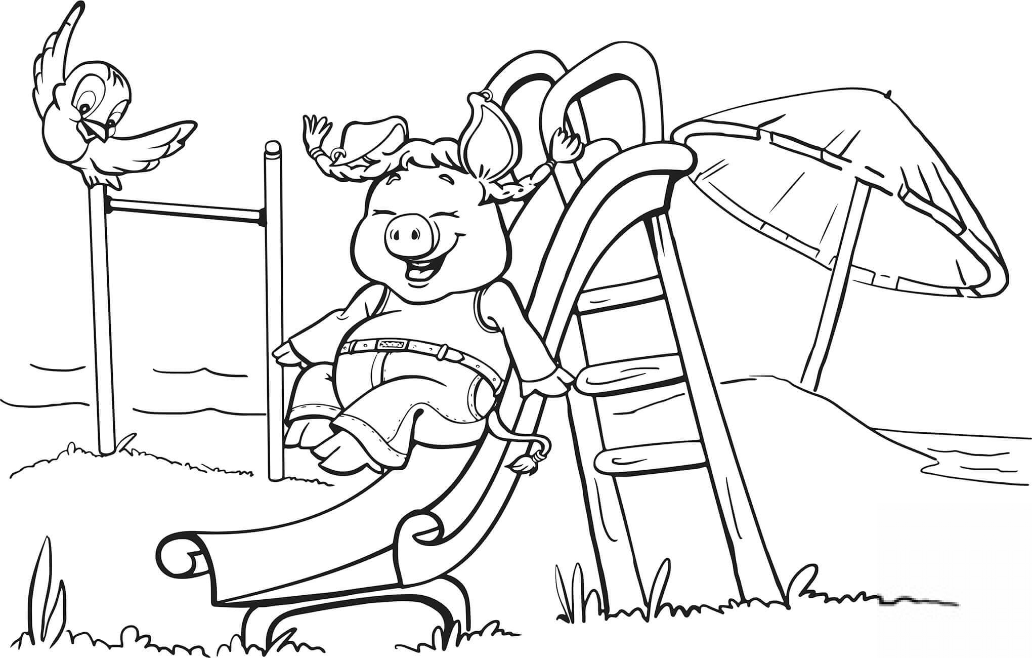 Pig on the Playground Slide