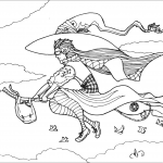 Urban Witch Flying on Broom