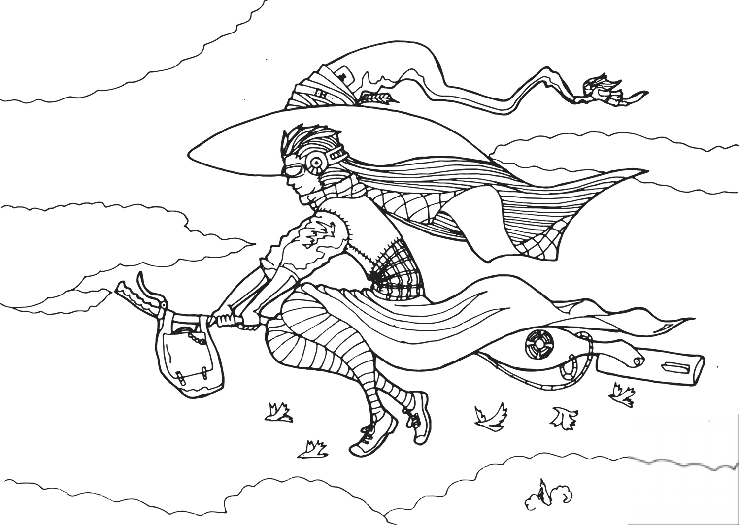 Urban Witch Flying on Broom