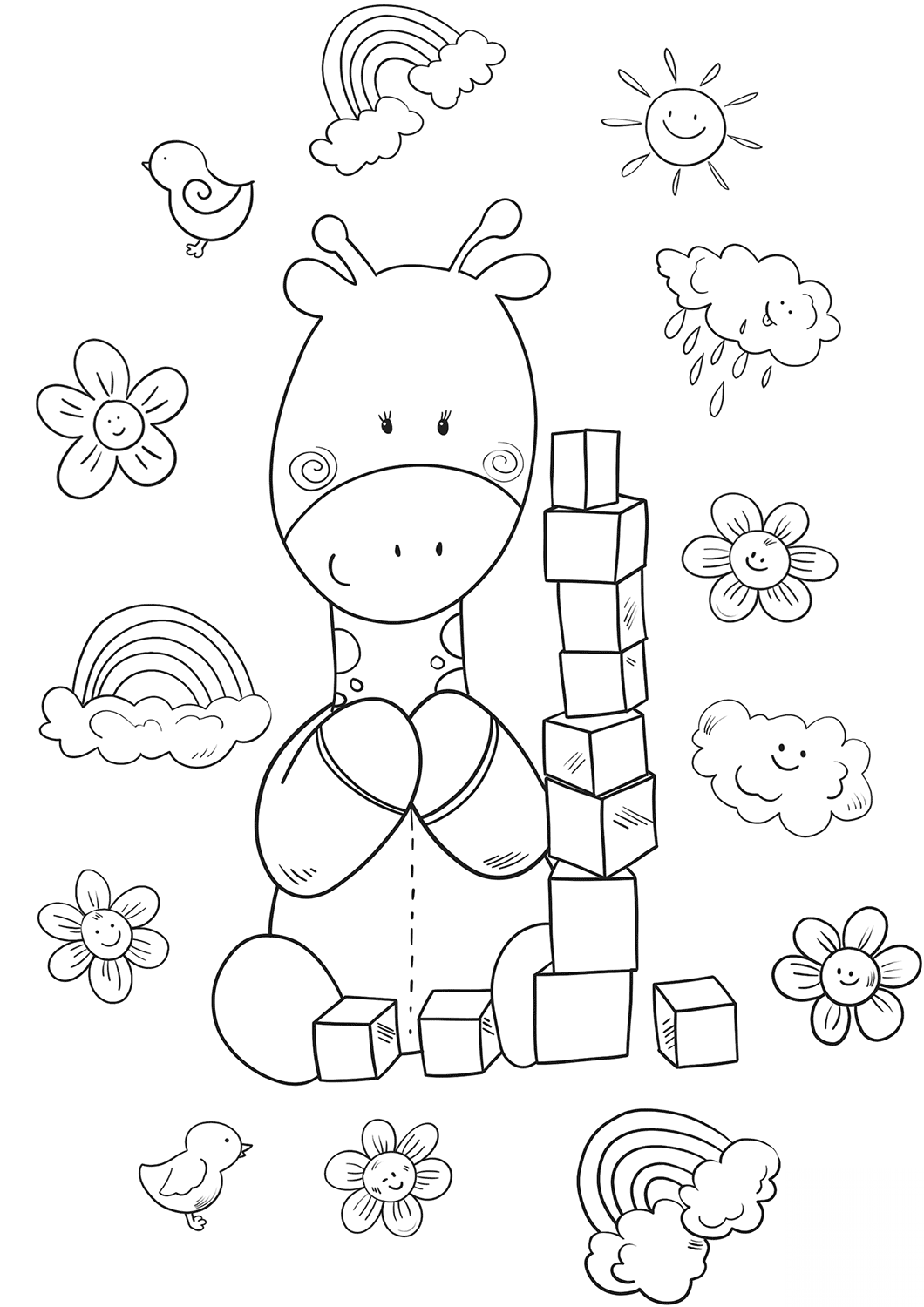 Baby Giraffe is Playing with Cubes