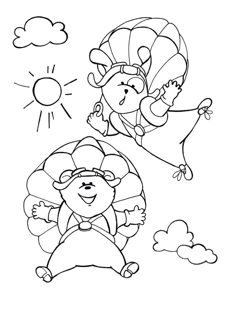 Dog and Bear Enjoy Their Parachute...