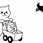 Mother Cat with Kitten in Stroller