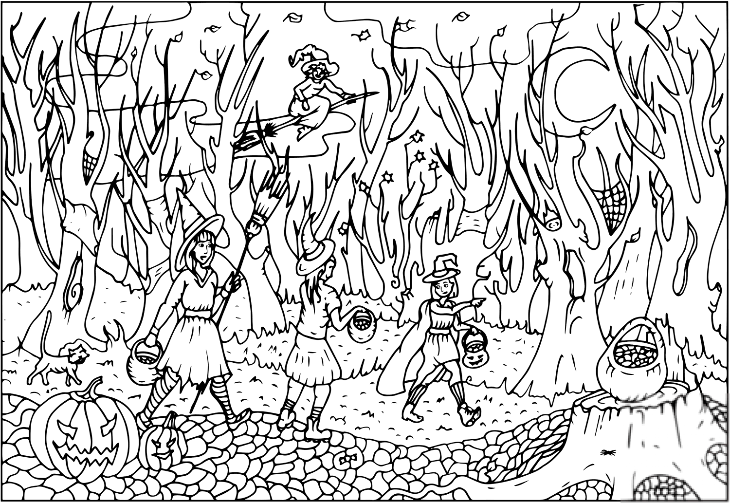 Halloween Witches Going on Party...