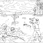 Red Ridding Hood and Wolf by the River