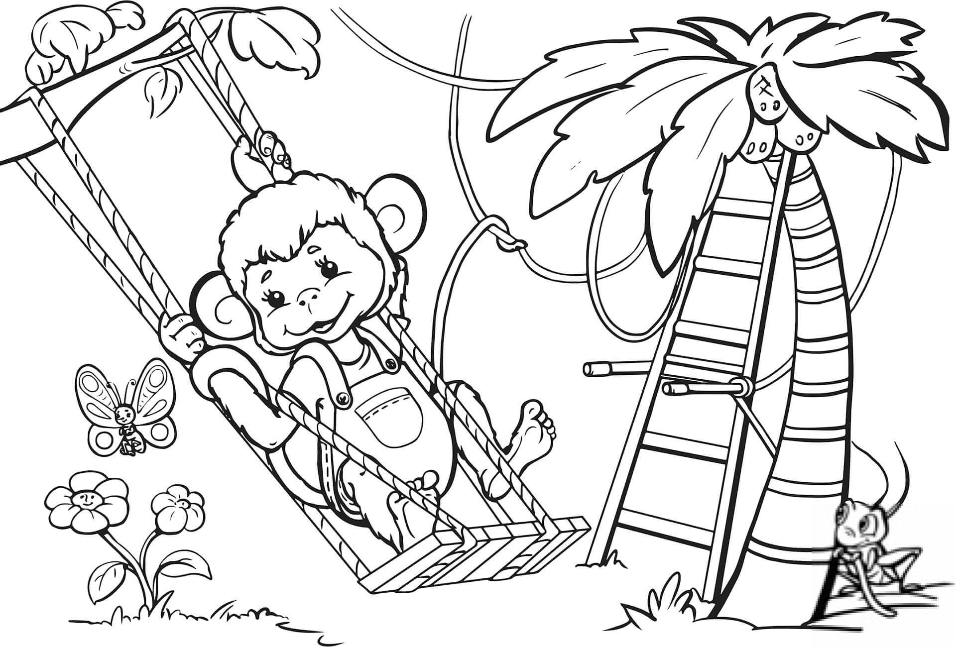 Monkey is Swinging from the Tree