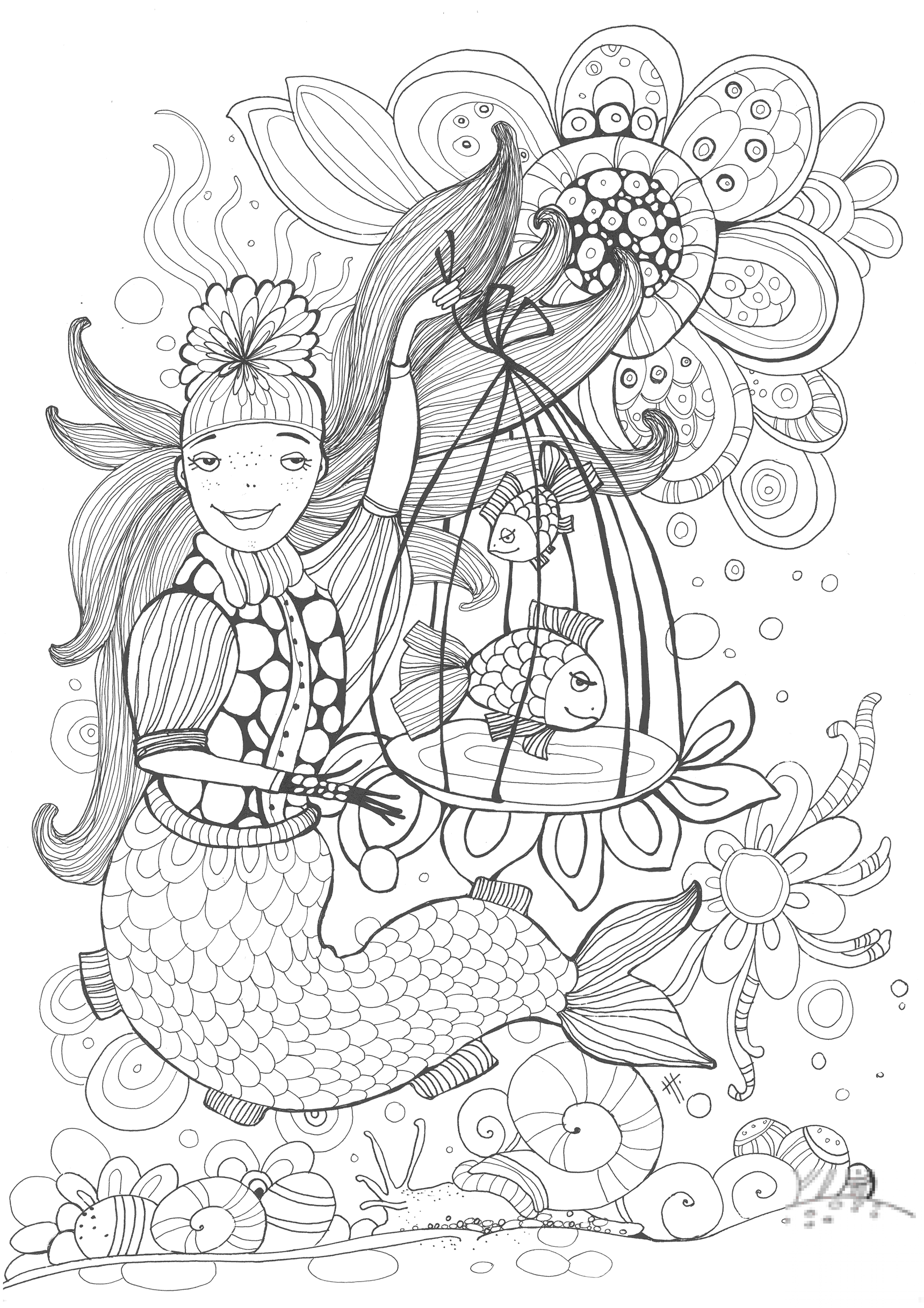 Mermaid Holding a Cell with a...