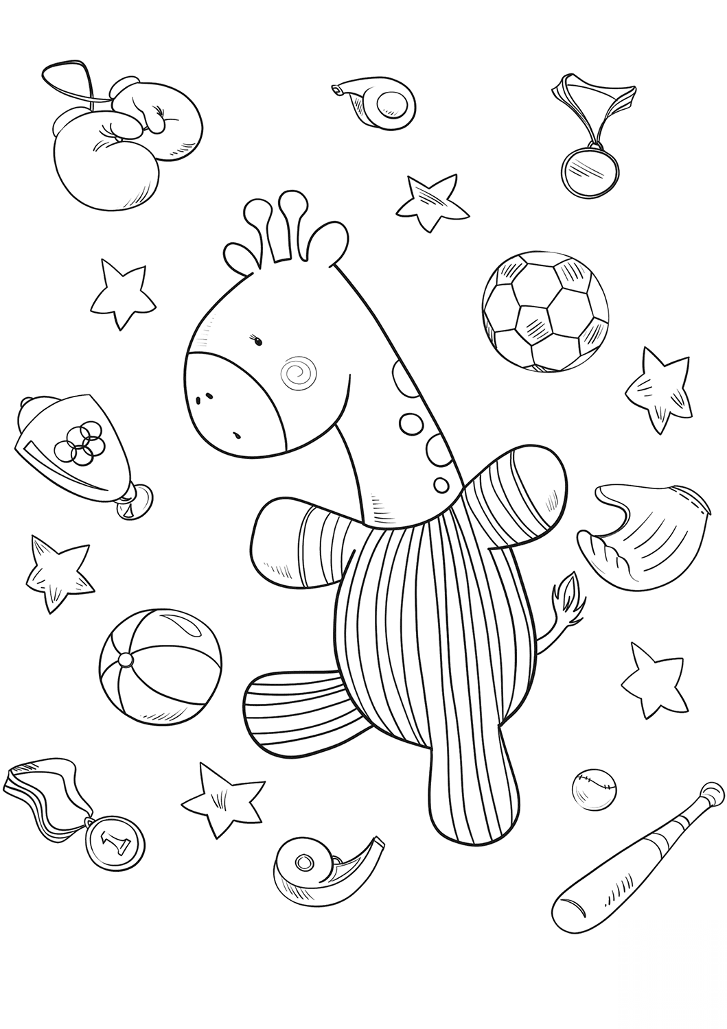 Baby Giraffe is Playing a Ball