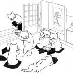 Cats Have a Party in Japanese Style