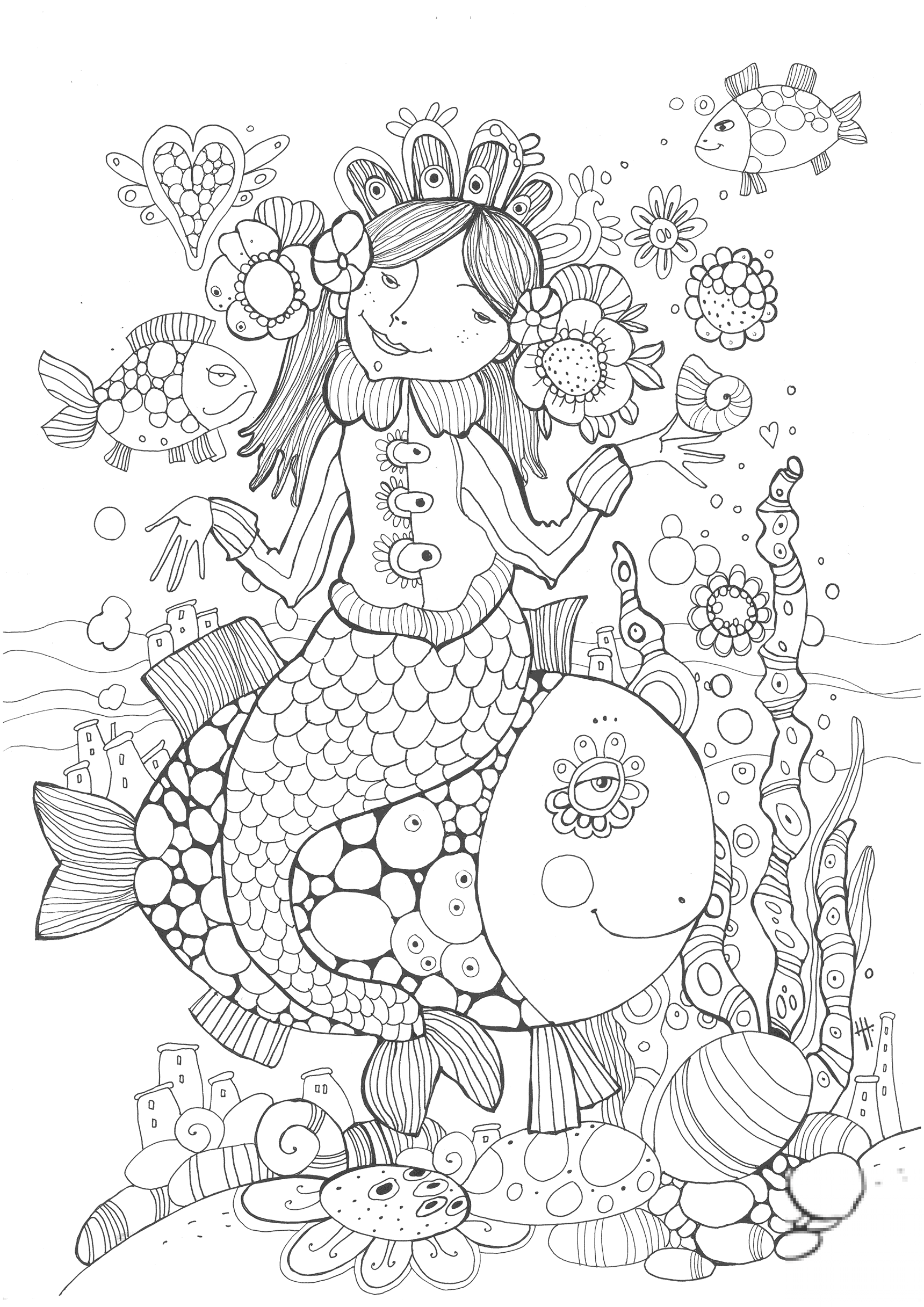 Mermaid Sitting on the Huge Fish