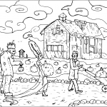 Frankenstein Harvests Pumpkins