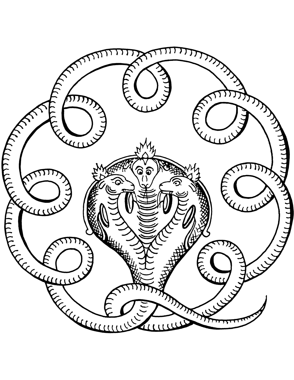 Indian Design with Three-headed Cobra