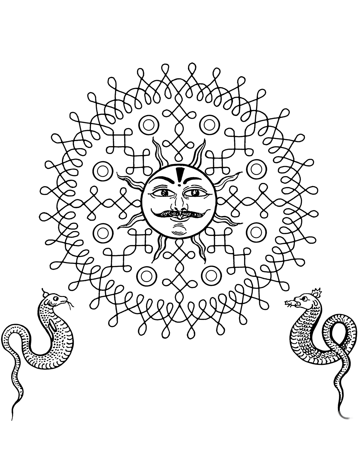 Indian Design with Sun and Snakes