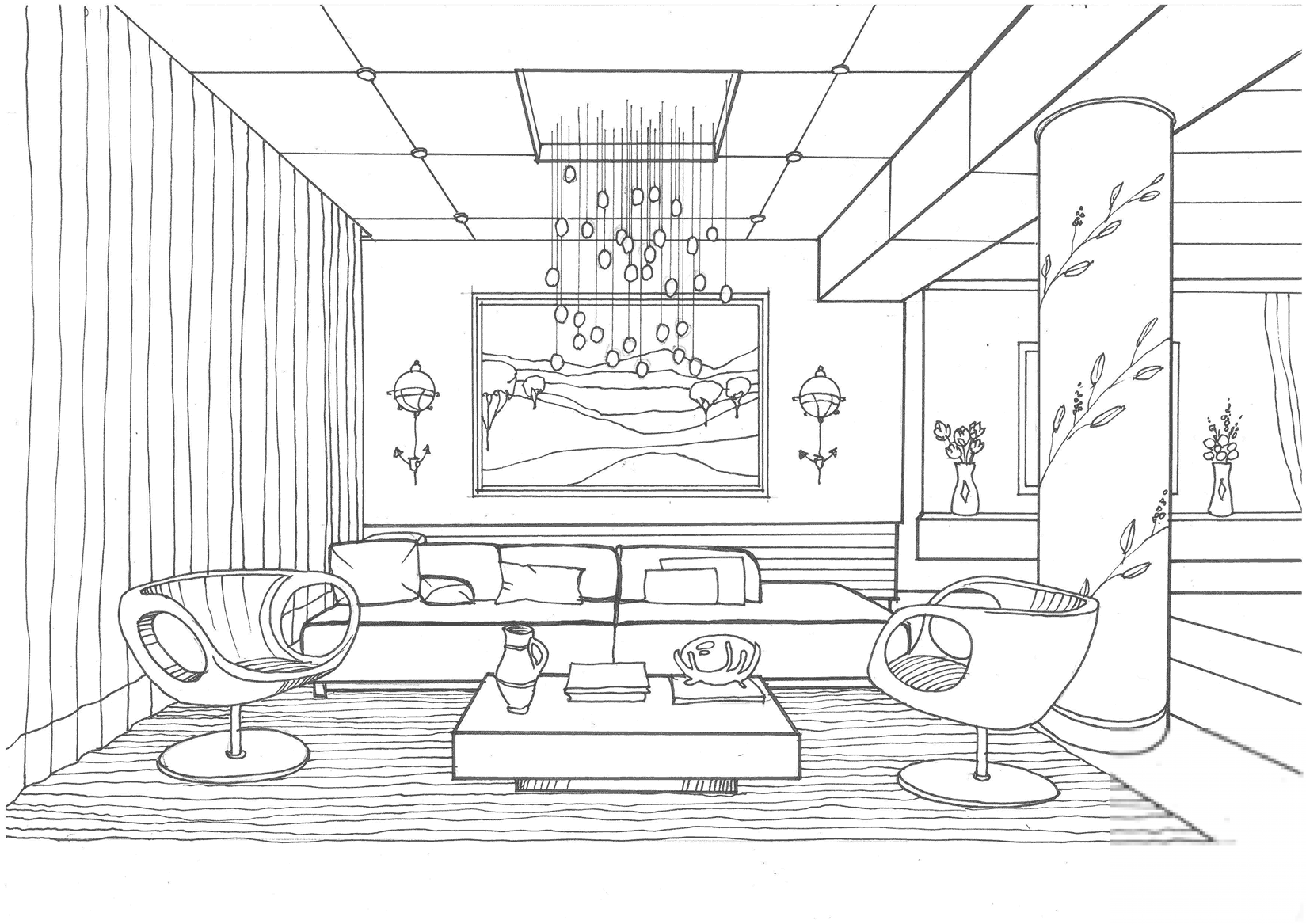 Living Room with Fireflies