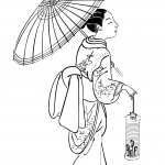 Japanese Woman with Umbrella and...