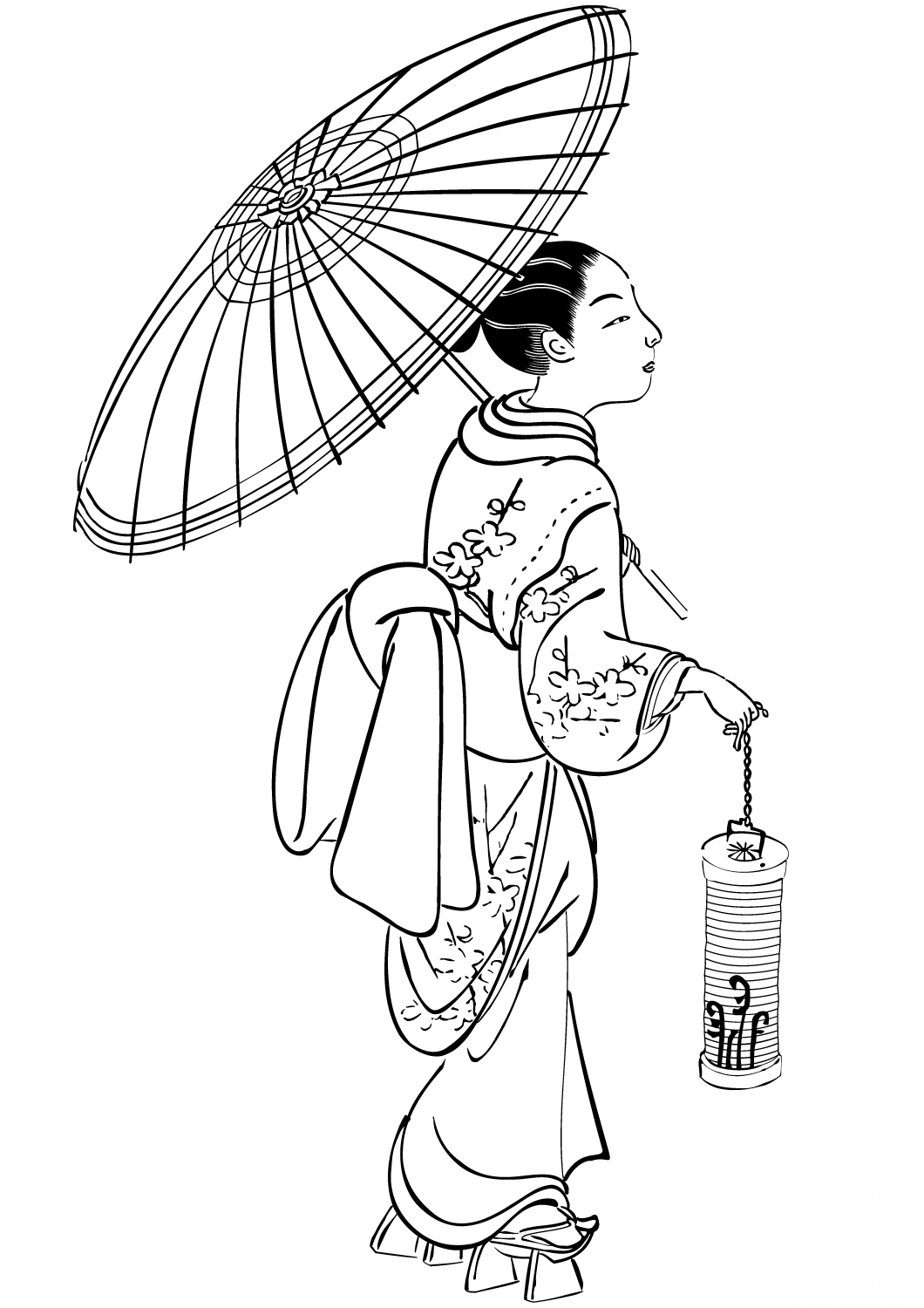 Japanese Woman with Umbrella and...