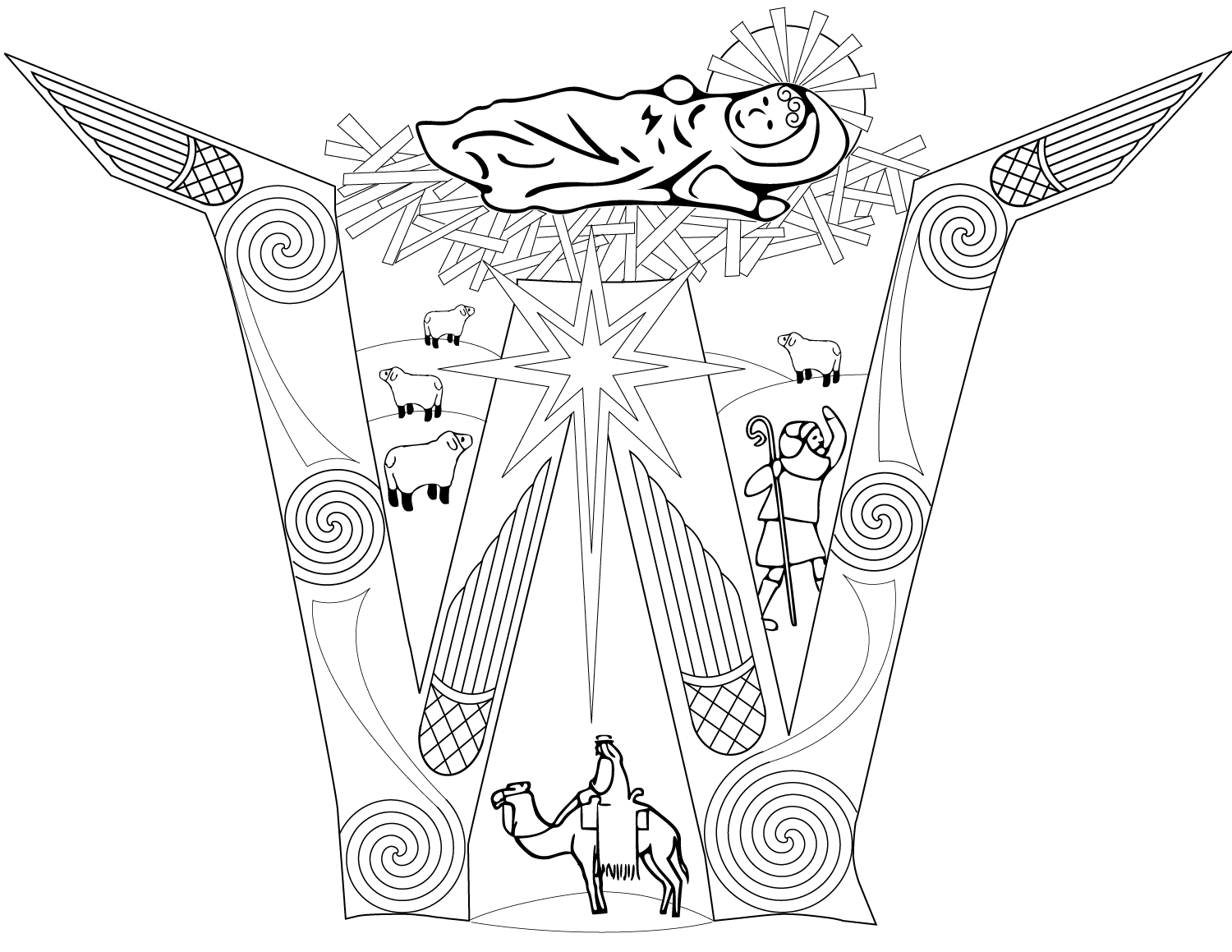 Letter W with Nativity Scene