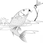 Jumping Carp Catching a Dragonfly