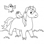 Cute Horse and Two Little Birds