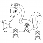 Cute Horse Laying down in Flowers