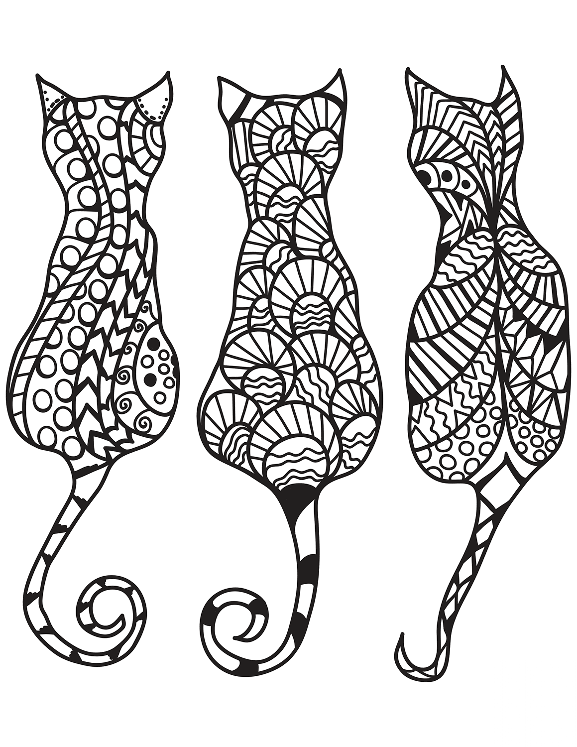 Three Cats in Zentangle Style