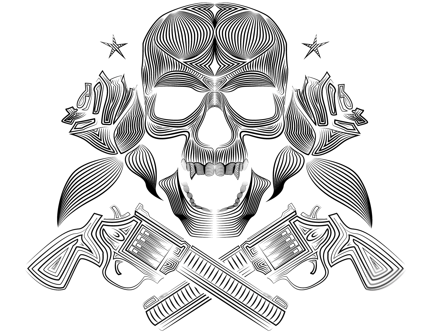 Skull, Roses, and Guns