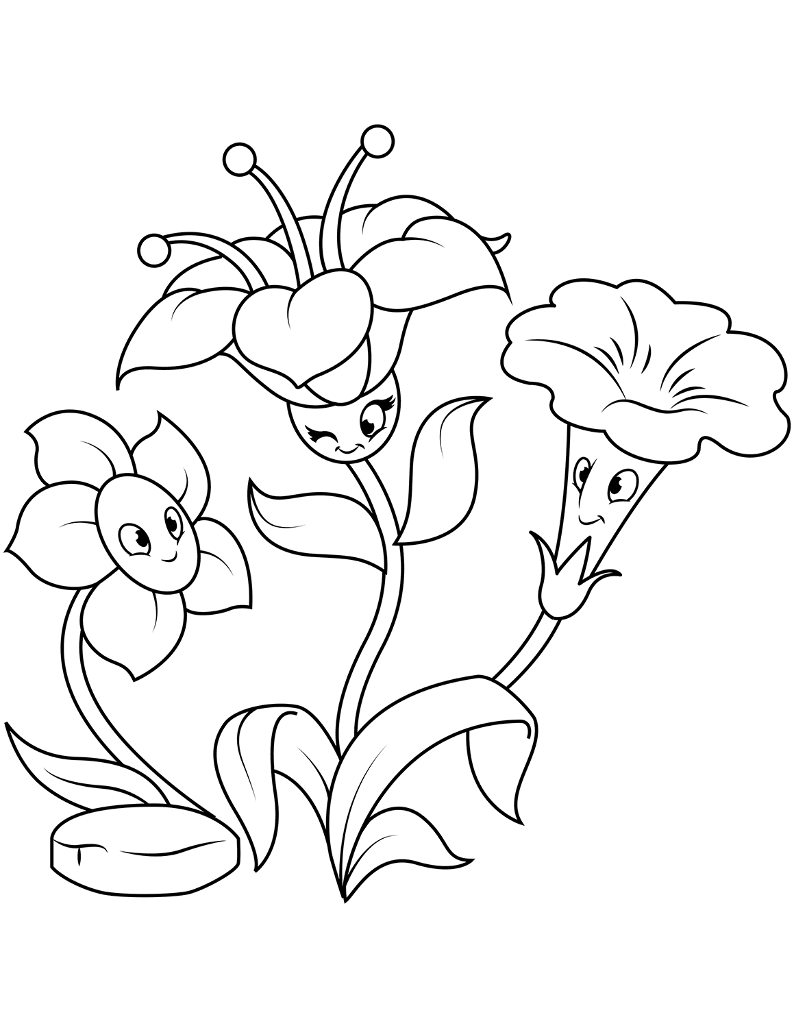 Three Funny Flower Characters