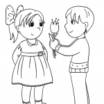 Boy Gives Flower to Girl
