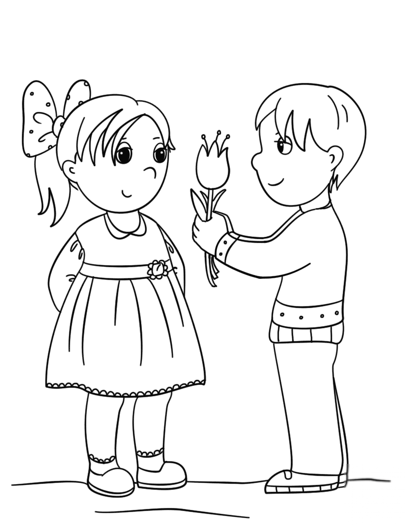Boy Gives Flower to Girl