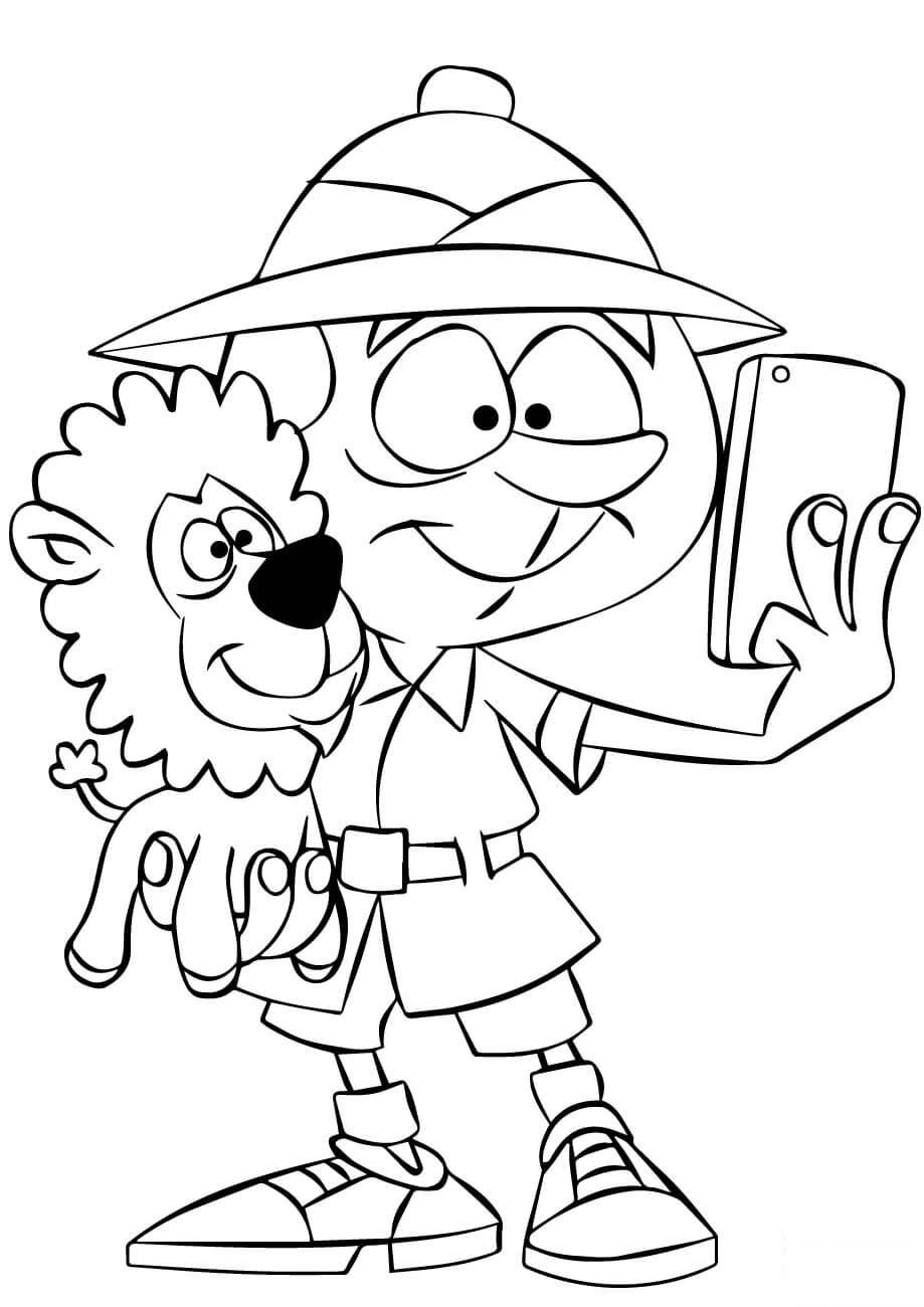 Safari Man Taking Selfie with Lion