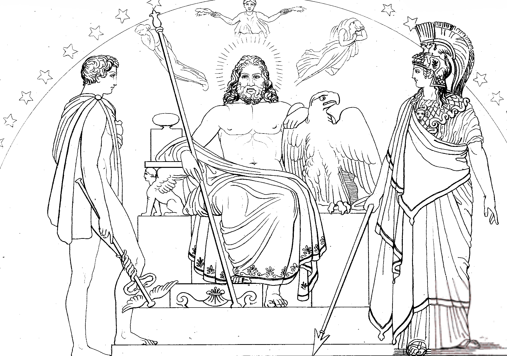 Hermes, Zeus i Atena