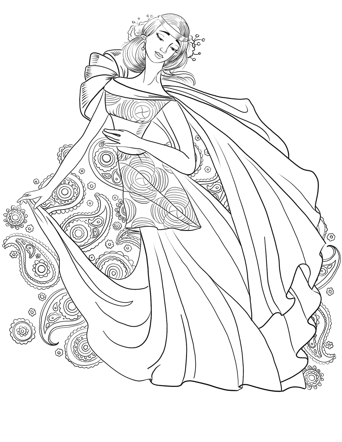 Lady from 70's with Paisley Motif