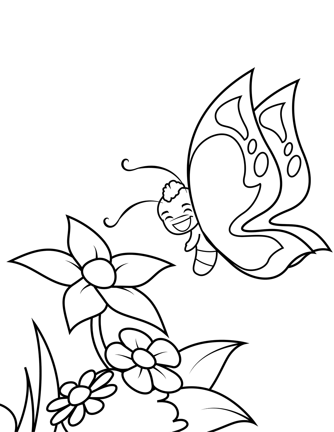 Cute Butterfly Boy Flies over Flowers