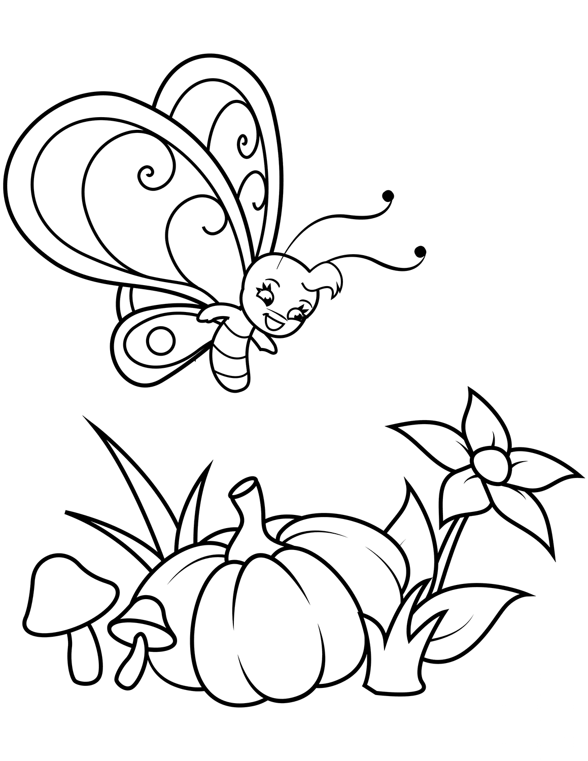 Cute Butterfly Boy Flies over Pumpkin