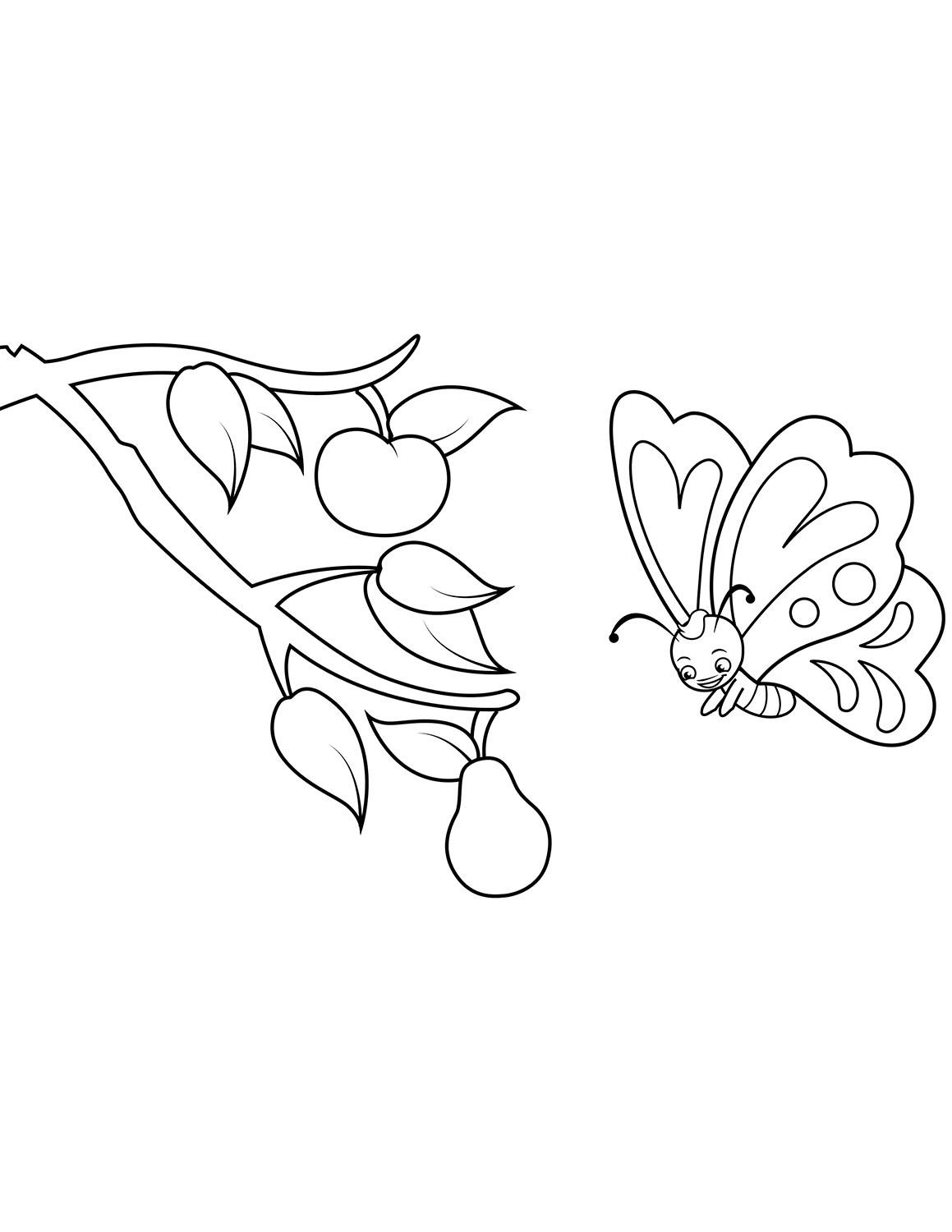 Cute Butterfly and Branch with Fruits