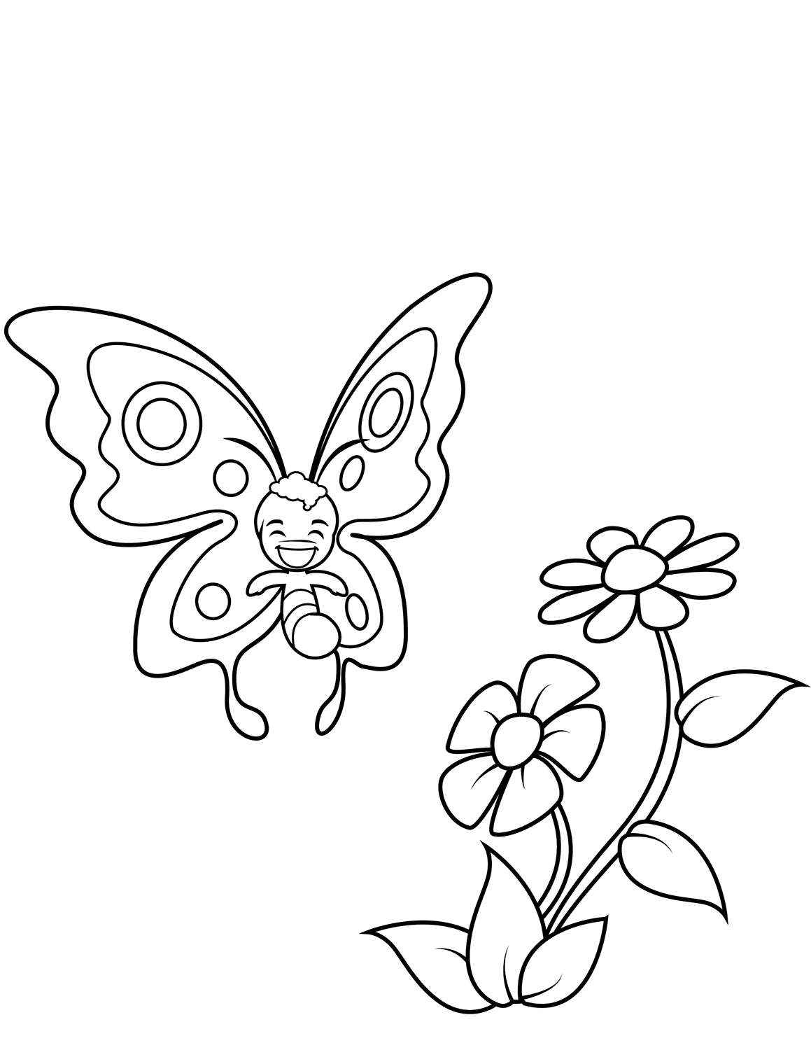 Cute Butterfly Boy and Two Big Flowers