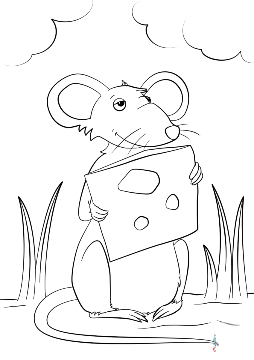Cartoon Mouse Holding Cheese