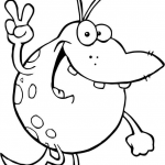 Wesoły zielony ufoludek pokazujący...