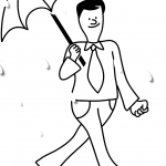 Man with Umbrella in Rain