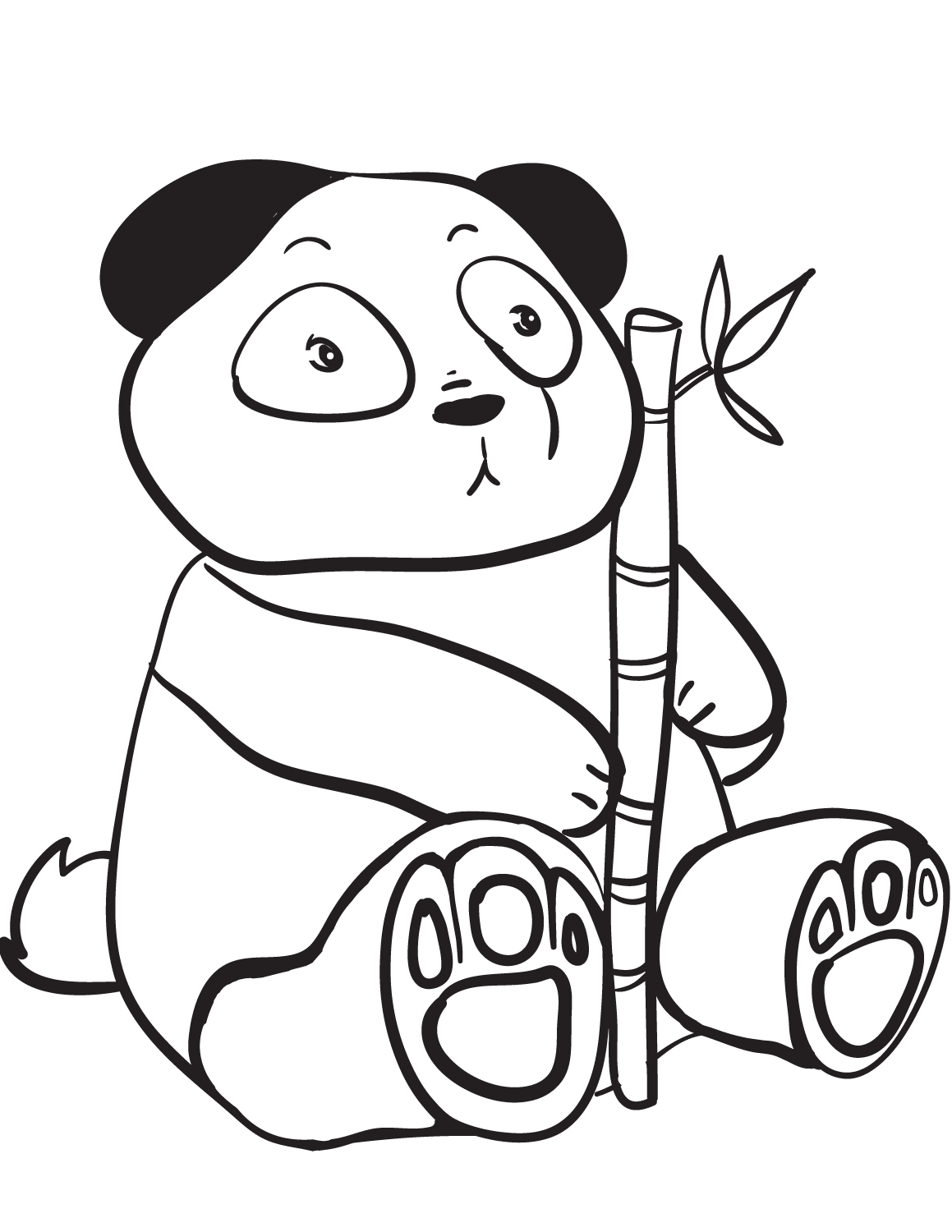 Cute Panda Holding a Bamboo Branch