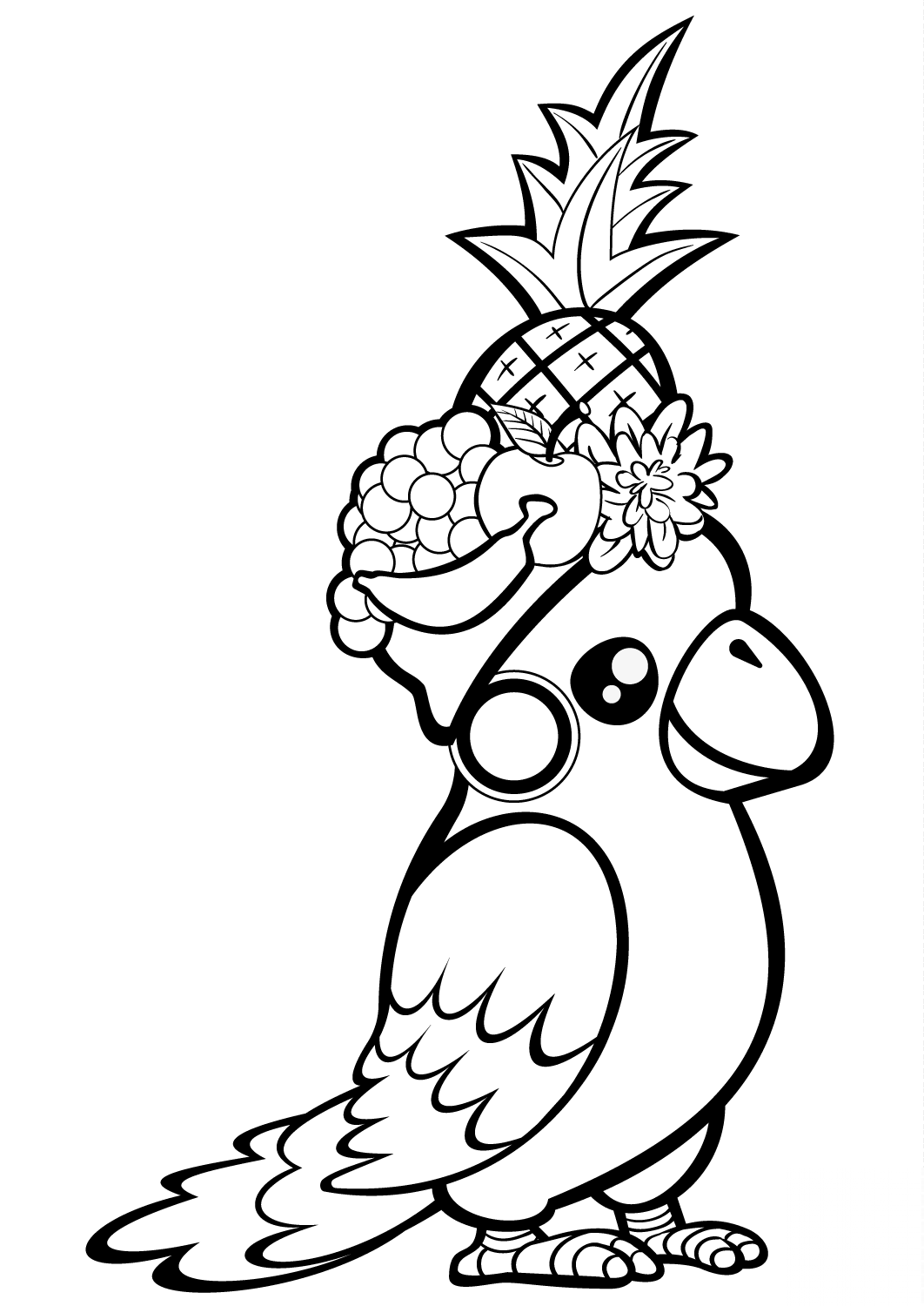 Cute Parrot with Fruit on Its Head