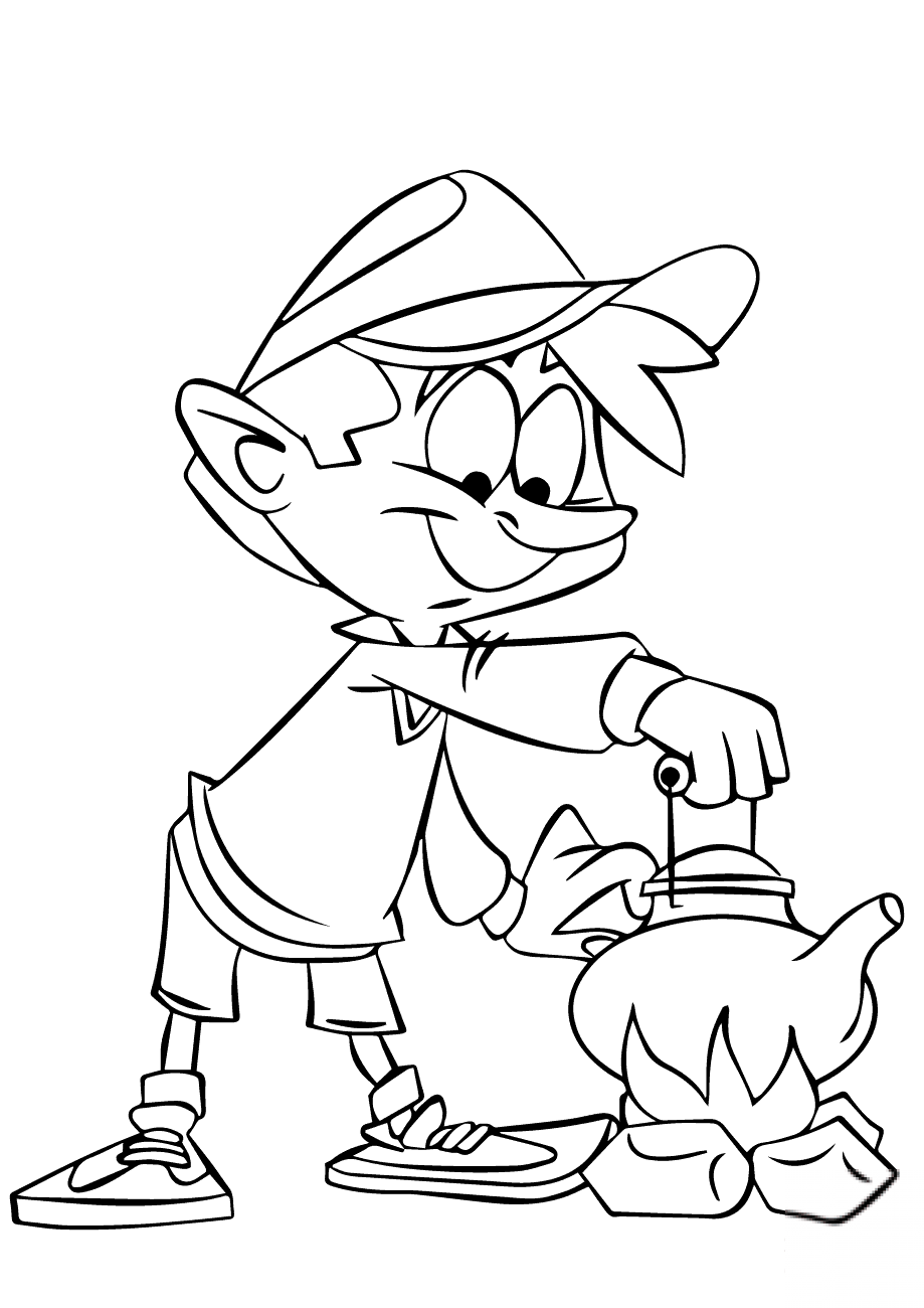 Boy Warming Water on Camp Fire