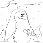Cute Cartoon Penguin Holding a Fish