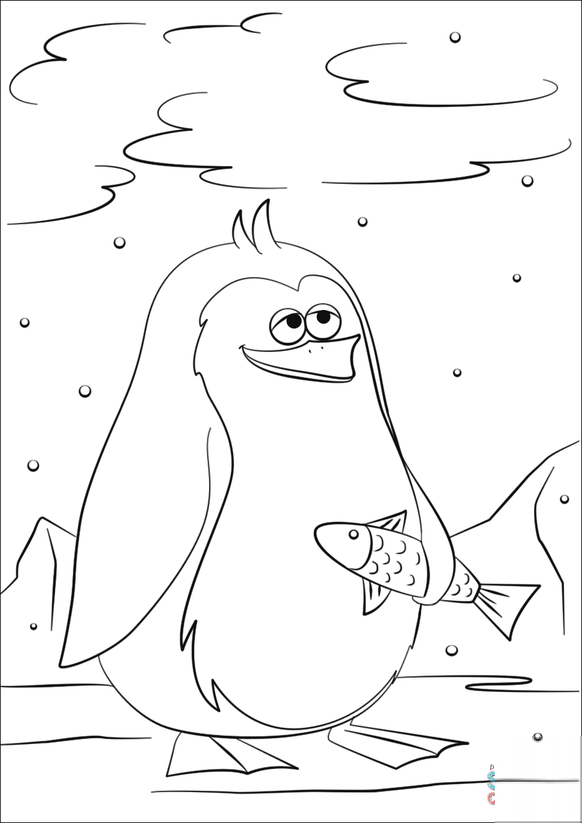 Cute Cartoon Penguin Holding a Fish