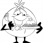 Cartoon Tomato Character Eating Pasta