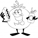 Cartoon Tomato Character Eating a...