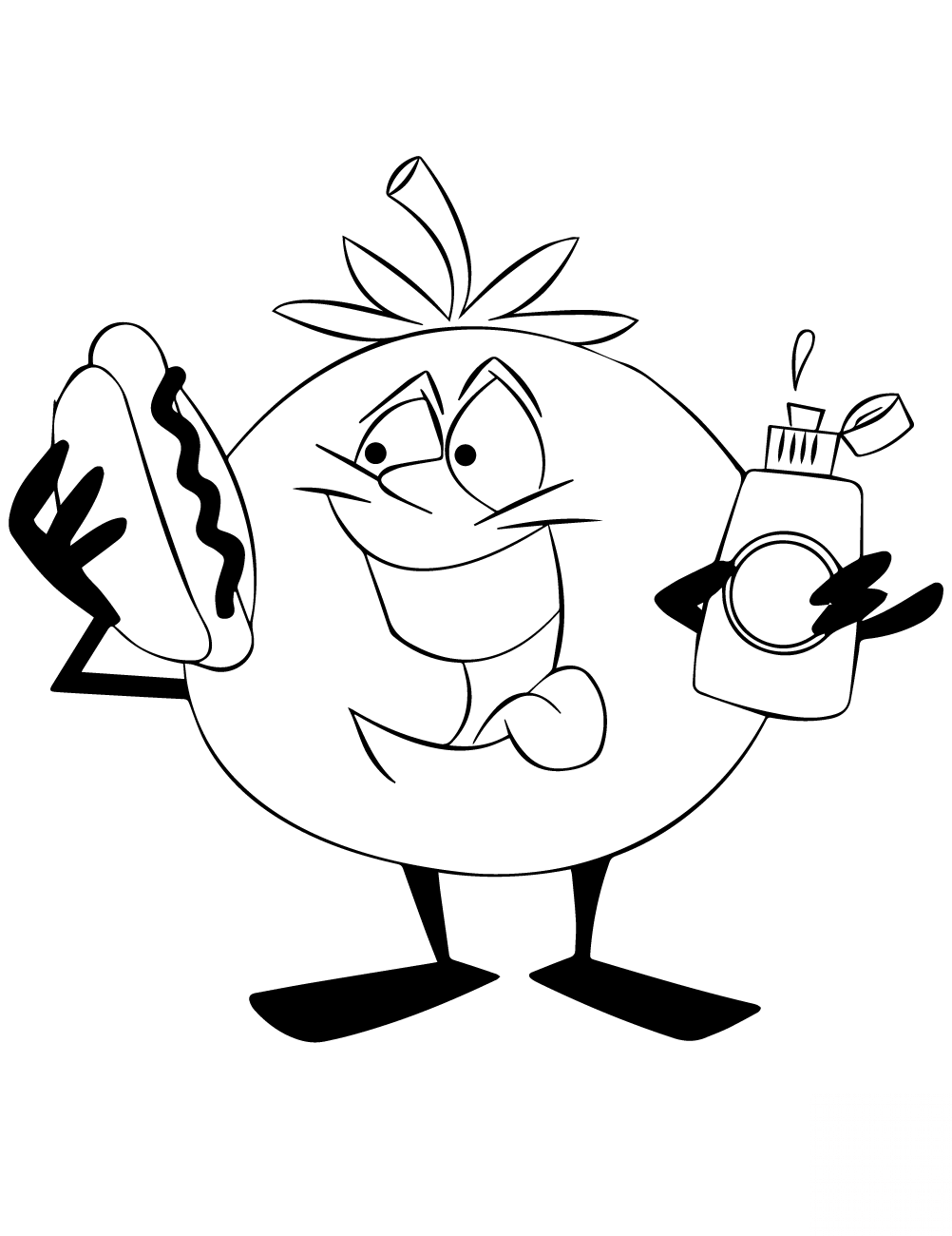 Cartoon Tomato Character Eating a...